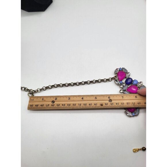 J. Crew Bold Colorful Chunky Statement Necklace Jewel Tones Blue Clear Fuchsia - Picture 10 of 12